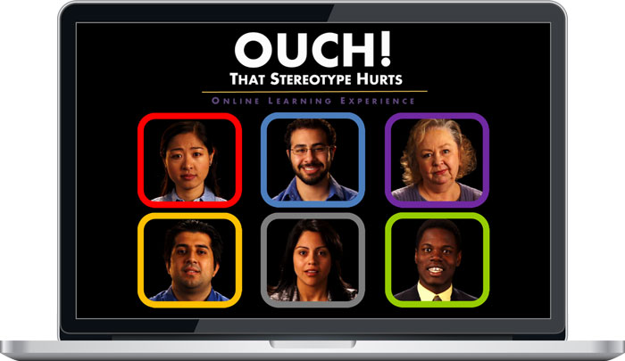 Laptop screen showing "Ouch! That Stereotype Hurts" Online Learning Experience