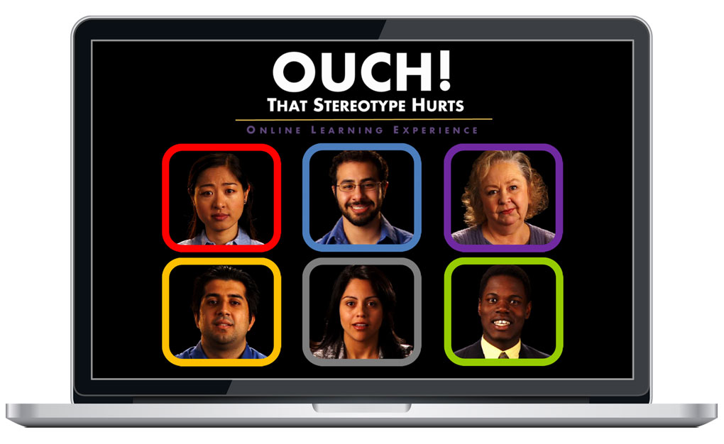 Laptop screen showing "Ouch! That Stereotype Hurts" Online Learning Experience