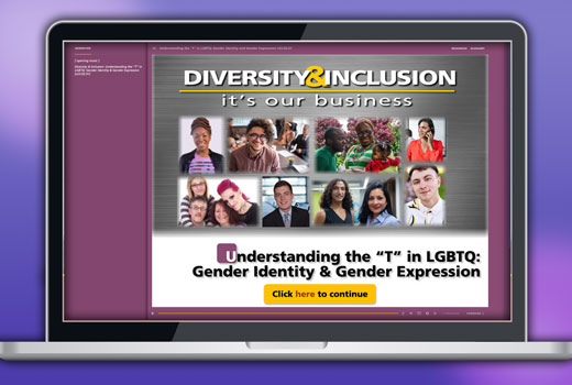 Laptop screen showing eLearning program titled Diversity & Inclusion: It’s Our Business